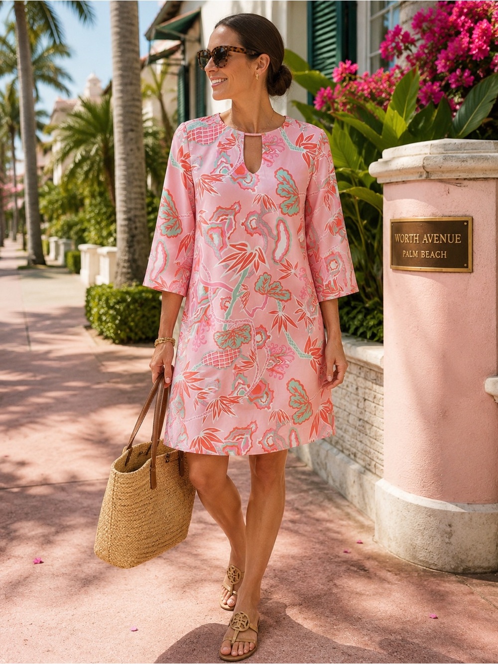 CK Bradley Islesboro Winifred Pink jersey three-quarter sleeve dress Sz L NWT